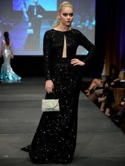 Style 8036 Marc Defang Black Size 00 Silk Long Sleeve Tall Height Train Mermaid Dress on Queenly