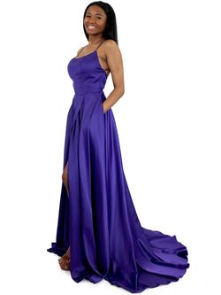 Style 5020 Marc Defang Purple Size 6 Custom Pockets Train Side slit Dress on Queenly