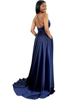 Style 5020 Marc Defang Blue Size 00 Euphoria Pockets $300 Floor Length Prom Side slit Dress on Queenly