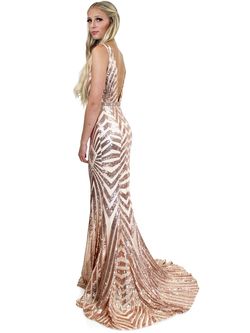 Style 8009 Marc Defang Gold Size 0 Floor Length Pattern Tall Height Mermaid Dress on Queenly
