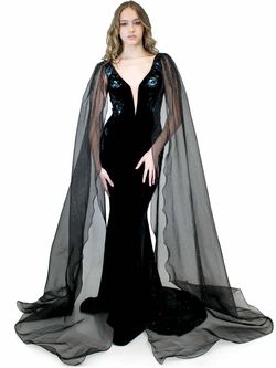 Style 8022 Marc Defang Black Size 00 Pattern Sequin Floral Velvet Mermaid Dress on Queenly