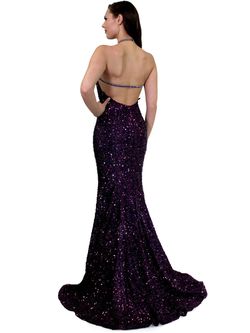 Style 8007 Marc Defang Purple Size 0 Cut Out Pageant Sequin Train Mermaid Dress on Queenly