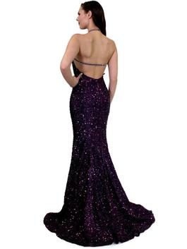 Style 8007 Marc Defang Purple Size 4 Custom Sequin Military Mermaid Dress on Queenly