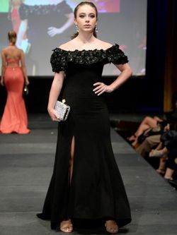 Style 8005B Marc Defang Black Size 4 Tall Height Floor Length Custom Train Side slit Dress on Queenly