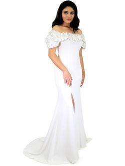 Style 8005B Marc Defang White Size 0 Sleeves Summer $300 Side slit Dress on Queenly