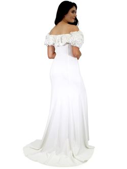 Style 8005B Marc Defang White Size 2 Euphoria Prom Jersey Train Sleeves Side slit Dress on Queenly
