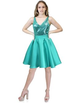Style 6002 Marc Defang Blue Size 14 Teal $300 Midi Cocktail Dress on Queenly