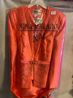 Nia Massini Orange Size 16 Sleeves Floor Length Suit Train Dress on Queenly