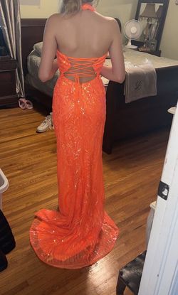 Rachel Allan Orange Size 2 Plunge Sheer Mini Straight Dress on Queenly