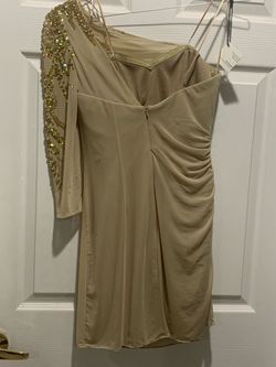 Faviana Gold Size 2 Euphoria Midi $300 Cocktail Dress on Queenly