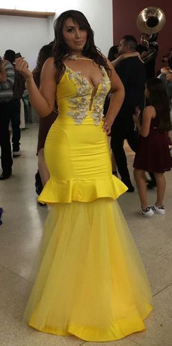 Custom made Yellow Size 8 Tulle Prom Military Mermaid Dress on Queenly
