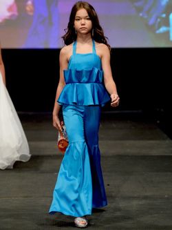 Style 5025 Marc Defang Blue Size 00 Custom Tall Height Floor Length 5025 Jumpsuit Dress on Queenly