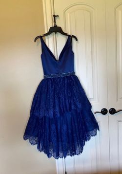 Sherri Hill Blue Size 0 Euphoria Wedding Guest Navy Plunge Cocktail Dress on Queenly