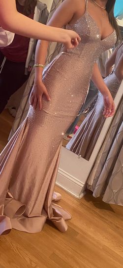 Ellie Wilde Nude Size 2 Floor Length Sequin Cut Out Mermaid Dress on Queenly