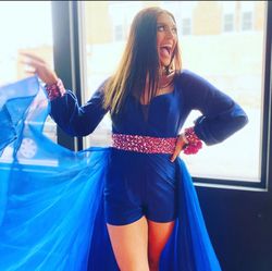 Rachel Allan Blue Size 6 Sleeves Homecoming Overskirt Jumpsuit Dress on Queenly
