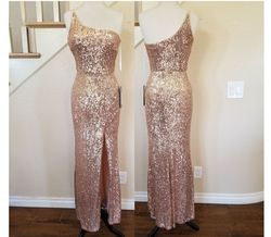 Style Rose Gold One Shoulder Sequined Ball Gown EVA Gold Size 8 Euphoria Jersey Homecoming Side slit Dress on Queenly