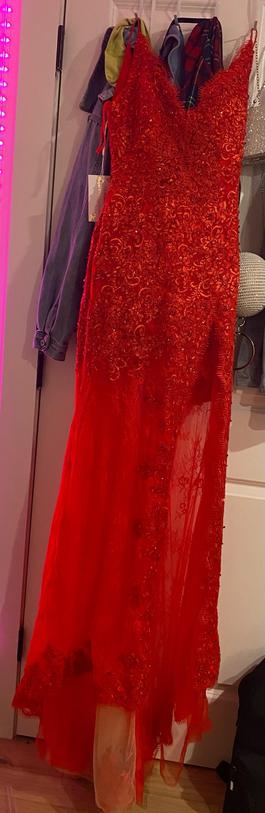 Okbridal Red Size 6 Floor Length Side slit Dress on Queenly