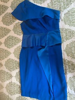 Eddy  baker London Blue Size 14 Silk Midi Sorority Formal Graduation Cocktail Dress on Queenly
