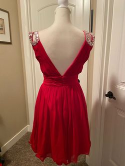 Jovani Bright Red Size 12 $300 Midi Winter Formal A-line Dress on Queenly