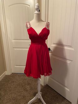 Jovani Bright Red Size 12 $300 Midi Winter Formal A-line Dress on Queenly