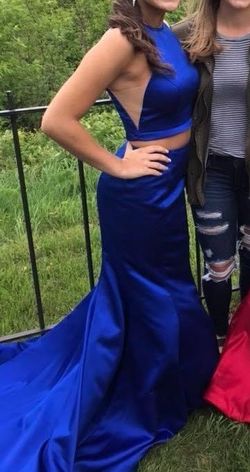 Sherri Hill Blue Size 0 Pageant Wedding Guest High Neck $300 Mermaid Dress on Queenly