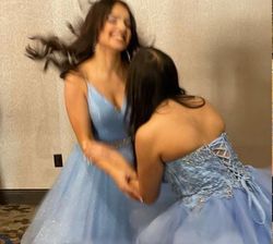 Jovani Light Blue Size 4 Sweet 16 Ruffles Corset Ball gown on Queenly