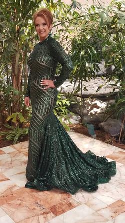 Jovani Dark Green Size 8 Sequined Floor Length Mermaid Dress on Queenly