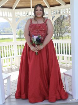 Rachel Allan Red Size 22 Square Neck Prom Train Ball gown on Queenly
