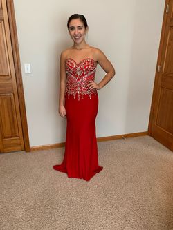 Juliet Red Size 2 Floor Length $300 Beaded Top Straight Dress on Queenly