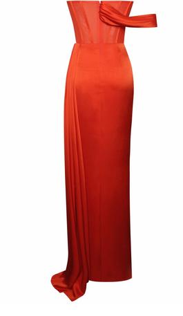 Miss Circle Orange Size 0 Floor Length Corset Side slit Dress on Queenly