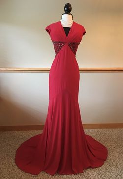 Sherri Hill Red Size 6 V Neck Side Slit Prom Sequin Train Dress on Queenly