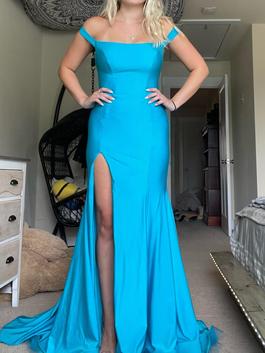 Madison James Blue Size 4 Custom Military Cut Out Mermaid Dress on Queenly