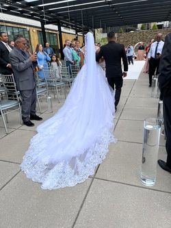 VIP fashion -made in Ukraine White Size 8 Short Height V Neck Sheer Sequin Custom Train Dress on Queenly
