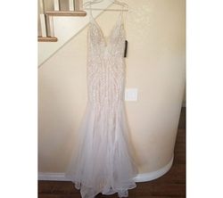 Style  Off White Tulle Chantilly Lace Beaded Mermaid Wedding Gown Cinderella Divine White Size 10 Wedding Floor Length Lace Polyester Mermaid Dress on Queenly