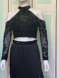 Angela and Alison Black Size 6 Angela & Alison $300 Two Piece Side slit Dress on Queenly