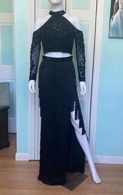 Angela and Alison Black Size 6 Pageant Two Piece Sleeves Angela & Alison Side slit Dress on Queenly