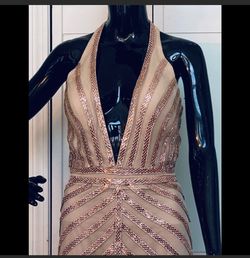 Jasz Couture Nude Size 6 Military Rose Gold Tall Height Mermaid Dress on Queenly