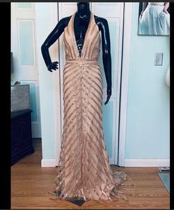 Jasz Couture Nude Size 6 Floor Length $300 Rose Gold Mermaid Dress on Queenly
