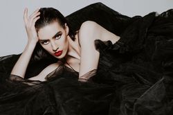 Moviani Black Size 2 Velvet Tulle Floor Length V Neck Ball gown on Queenly