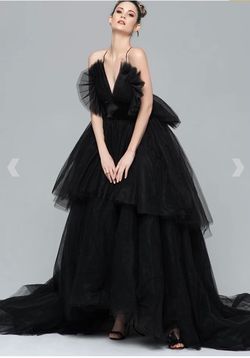 Moviani Black Size 2 Velvet Tulle Floor Length V Neck Ball gown on Queenly