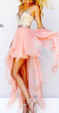 Sherri Hill Pink Size 10 Sorority Formal Sheer Peach Silk Euphoria Cocktail Dress on Queenly