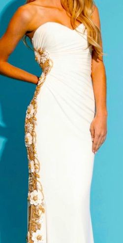 Jovani White Size 8 Jewelled Strapless Straight Dress on Queenly