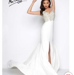 Mac Duggal White Size 8 Euphoria Jewelled Sequin Side slit Dress on Queenly