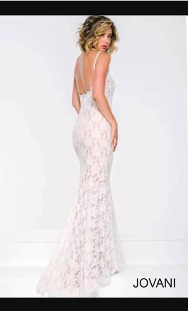 Jovani White Size 8 Sorority Formal Sequin Embroidery Backless High Neck Mermaid Dress on Queenly