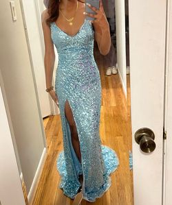 Primavera Blue Size 2 V Neck $300 Mermaid Dress on Queenly