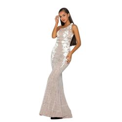 Portia and Scarlett Nude Size 2 Floor Length One Shoulder Embroidery Pageant A-line Dress on Queenly