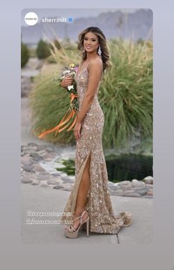 Sherri Hill Gold Size 0 Side Slit Tall Height Fully-beaded Cocktail Dress on Queenly