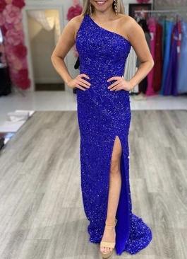 Sherri Hill Blue Size 6 Sequin Military Straight Dress on Queenly