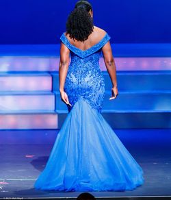 Tiffany Designs Blue Size 10 Train Floor Length Prom Mermaid Dress on Queenly
