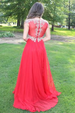 Rachel Allan Red Size 2 Floor Length Sleeves Sheer A-line Dress on Queenly